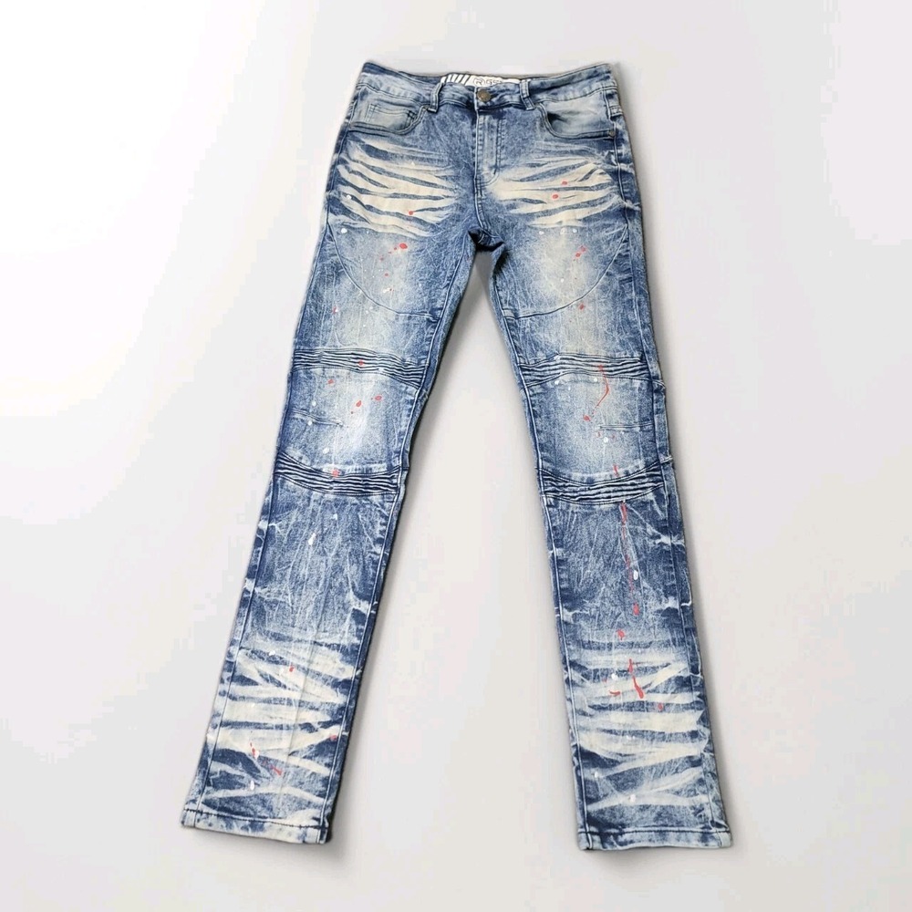 G-Star RAW Men's Jeans 32x32 Biker Slim Paint Splatter Distressed Blue (Read)